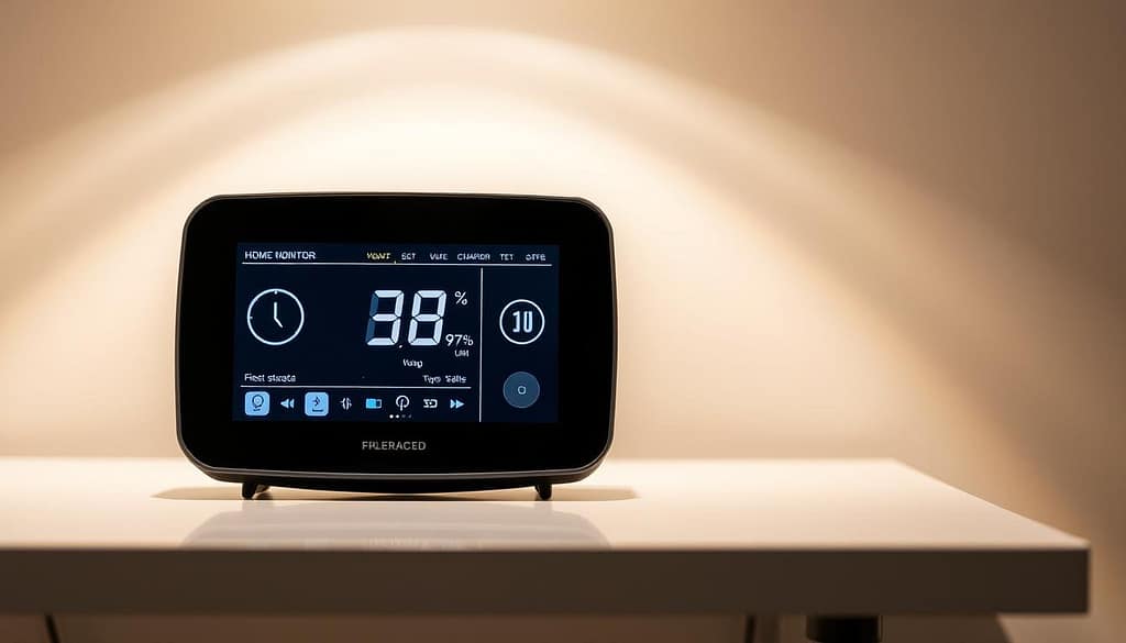 A sleek, UL-certified home energy efficiency monitor sits prominently on a modern, minimalist table. The device's clean lines and intuitive interface convey a sense of safety and reliability. Soft, directional lighting from above highlights the monitor's sturdy, high-quality construction, while a subtle reflection on the tabletop adds depth and dimension. In the background, a neutral-toned wall creates a calming, focused atmosphere, allowing the energy monitor to take center stage as a trusted, state-of-the-art tool for home energy management. A sleek, UL-certified home energy efficiency monitor sits prominently on a modern, minimalist table. The device's clean lines and intuitive interface convey a sense of safety and reliability. Soft, directional lighting from above highlights the monitor's sturdy, high-quality construction, while a subtle reflection on the tabletop adds depth and dimension. In the background, a neutral-toned wall creates a calming, focused atmosphere, allowing the energy monitor to take center stage as a trusted, state-of-the-art tool for home energy management.