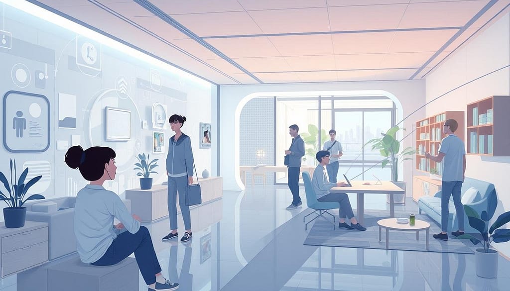 Futuristic concept of voice assistants integrated into everyday environments Futuristic concept of voice assistants integrated into everyday environments