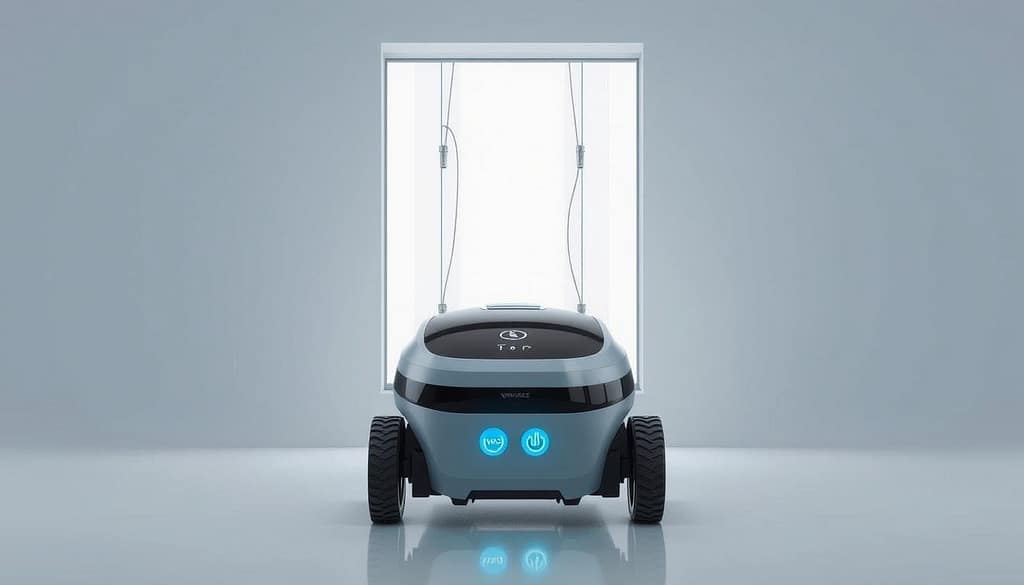 a highly detailed, realistic, and technically accurate rendering of the ECOVACS WINBOT W2 PRO window cleaning robot, showcasing its dual power modes feature in a well-lit studio setting. The robot is prominently displayed in the foreground, with its sleek, minimalist design and two distinct power mode indicators clearly visible. The middle ground features a transparent window pane, allowing the viewer to see the robot's cleaning mechanisms in action. The background is a plain, neutral-toned studio environment, creating a clean and professional look. The lighting is soft and diffused, highlighting the robot's sophisticated engineering and technological capabilities. The overall tone is one of precision, innovation, and high-quality craftsmanship. a highly detailed, realistic, and technically accurate rendering of the ECOVACS WINBOT W2 PRO window cleaning robot, showcasing its dual power modes feature in a well-lit studio setting. The robot is prominently displayed in the foreground, with its sleek, minimalist design and two distinct power mode indicators clearly visible. The middle ground features a transparent window pane, allowing the viewer to see the robot's cleaning mechanisms in action. The background is a plain, neutral-toned studio environment, creating a clean and professional look. The lighting is soft and diffused, highlighting the robot's sophisticated engineering and technological capabilities. The overall tone is one of precision, innovation, and high-quality craftsmanship.