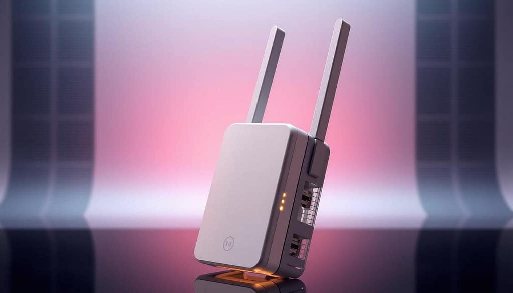 A high-tech Wi-Fi extender against a sleek, minimalist backdrop. The device is showcased in the foreground, its intricate internal components and antennas visible through a translucent casing. Ambient lighting casts a soft, technical glow, highlighting the extender's precise engineering. In the background, a subtle grid pattern or circuit board design creates a sense of technological sophistication. The overall composition emphasizes the extender's advanced technical specifications and engineering prowess, aligning with the article's focus on the product's unparalleled wireless coverage. A high-tech Wi-Fi extender against a sleek, minimalist backdrop. The device is showcased in the foreground, its intricate internal components and antennas visible through a translucent casing. Ambient lighting casts a soft, technical glow, highlighting the extender's precise engineering. In the background, a subtle grid pattern or circuit board design creates a sense of technological sophistication. The overall composition emphasizes the extender's advanced technical specifications and engineering prowess, aligning with the article's focus on the product's unparalleled wireless coverage.