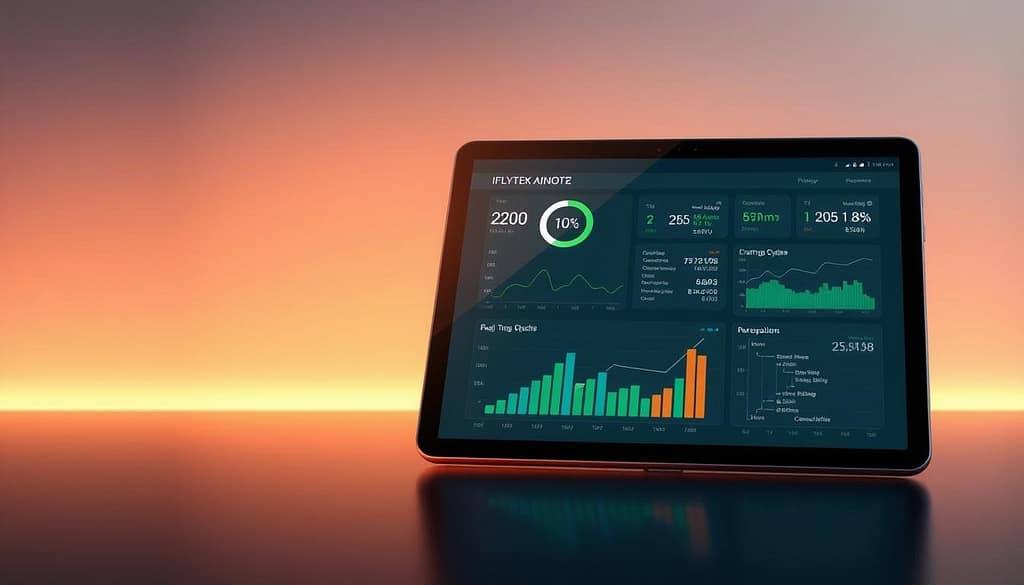 A detailed analysis of the iFLYTEK AINOTE Air 2 battery performance, showcased on a sleek, high-resolution display. In the foreground, the tablet's elegant profile is illuminated by warm, directional lighting, highlighting its premium design. The middle ground features a data visualization dashboard, displaying real-time battery metrics, charging cycles, and energy consumption graphs. In the background, a seamless gradient sets a professional, technical atmosphere, complementing the precision of the analytical information. The overall scene conveys a sense of technological sophistication, inviting the viewer to explore the tablet's exceptional battery capabilities. A detailed analysis of the iFLYTEK AINOTE Air 2 battery performance, showcased on a sleek, high-resolution display. In the foreground, the tablet's elegant profile is illuminated by warm, directional lighting, highlighting its premium design. The middle ground features a data visualization dashboard, displaying real-time battery metrics, charging cycles, and energy consumption graphs. In the background, a seamless gradient sets a professional, technical atmosphere, complementing the precision of the analytical information. The overall scene conveys a sense of technological sophistication, inviting the viewer to explore the tablet's exceptional battery capabilities.